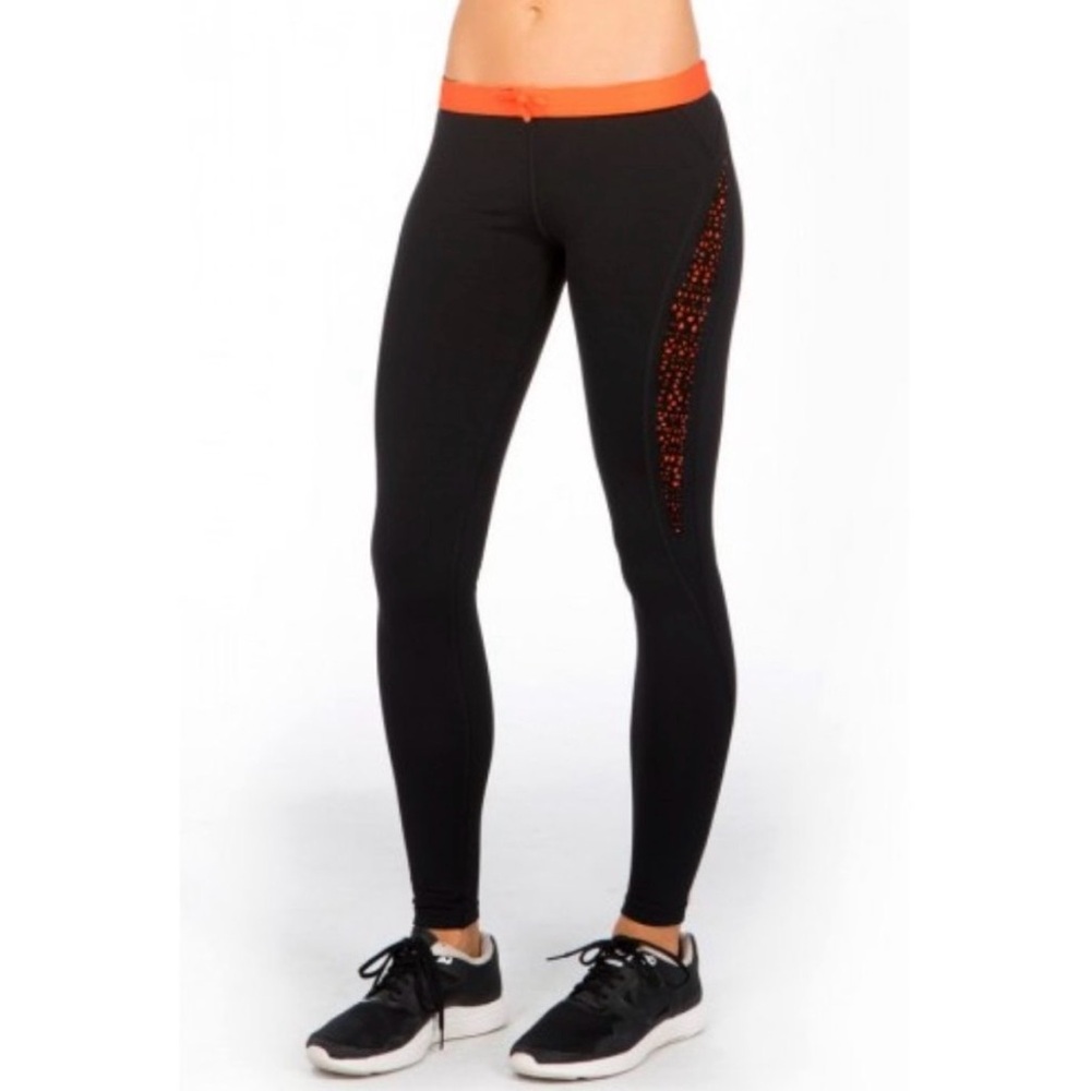 Lorna Jane LJ Black Women's‎ Size Small Mosaic F/L Tight Leggings Black & Orange